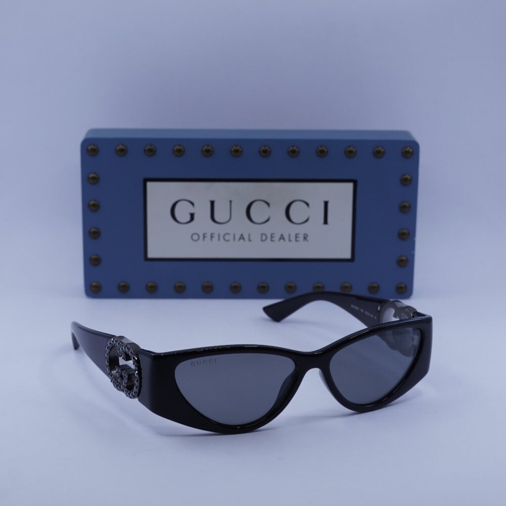 Gucci GG1824S 004 Cat Eye Sunglasses - Black/Black Stone/Grey Silver Mirror
